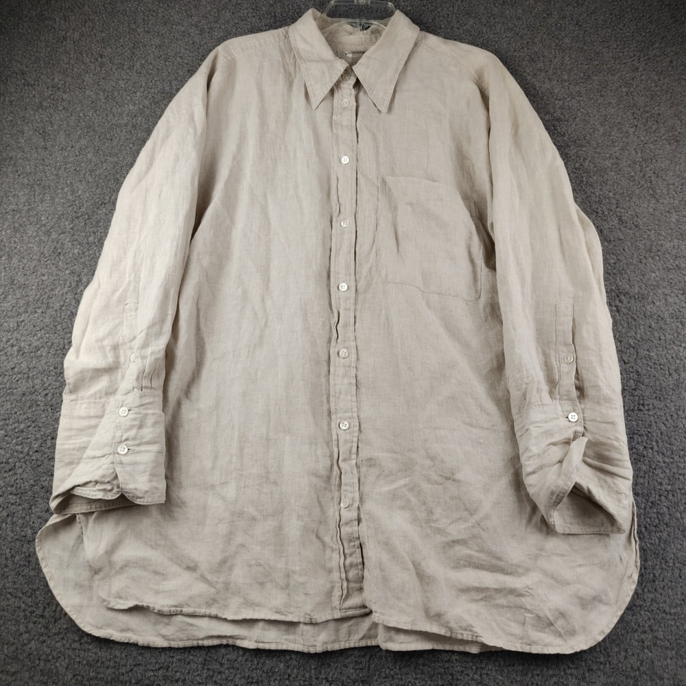 Banana Republic Mens 2XL XXL Linen Button Up Shirt Oatmeal Long Sleeve Flip Cuff